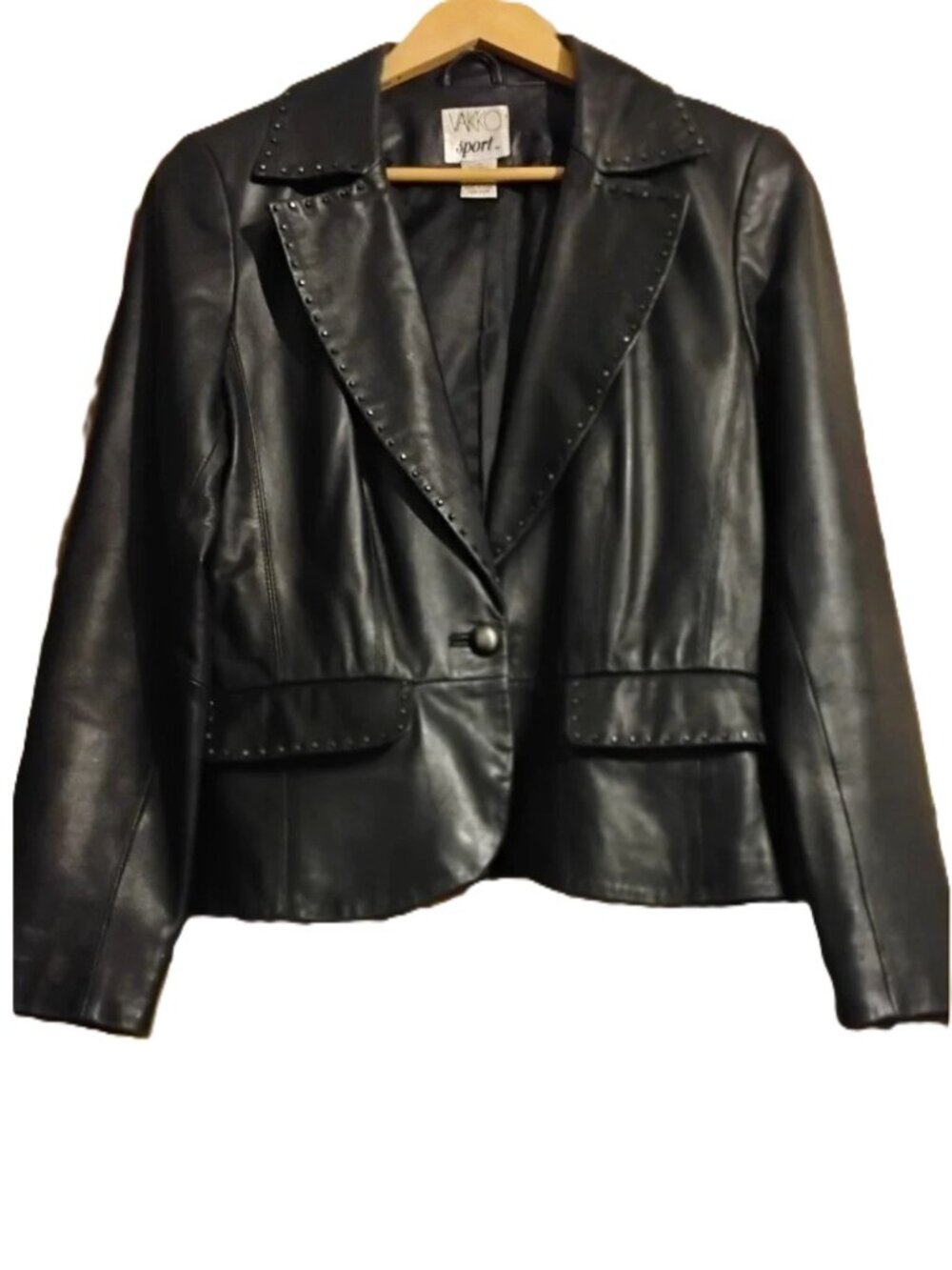 Vakko Sport Black Leather Studded Jacket Size 10